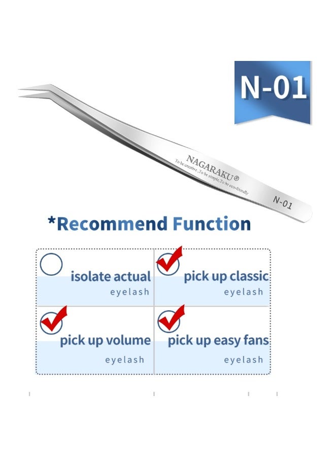 NAGARAKU Professional Eyelash Extension Tweezers – Precision Stainless Steel for Classic, Volume & Mega Volume Lashes | Anti-Static, Lightweight Lash Tool - Image 1