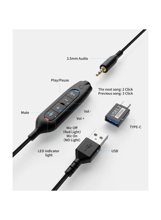 onikuma X81 Gaming Headset with Microphone – Professional Over-Ear Wired Computer Headphones, Noise Cancelling, LED Light, Surround Sound - Image 5