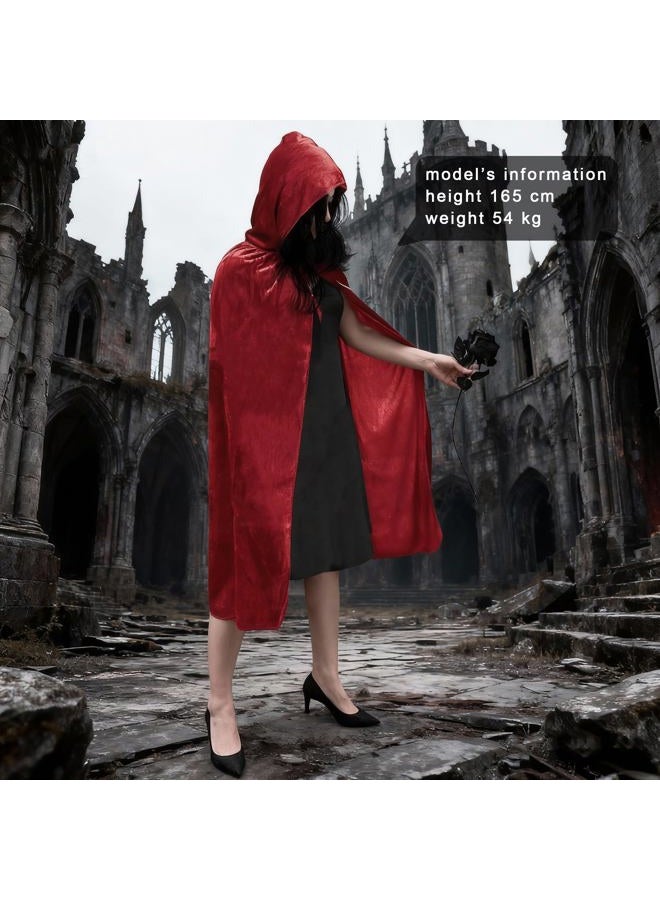 Mayplous Halloween Costumes Women Men Cosplay Long Cape Cloak Fancy Dress for Role Play (Red, 150cm / 59") - Image 5