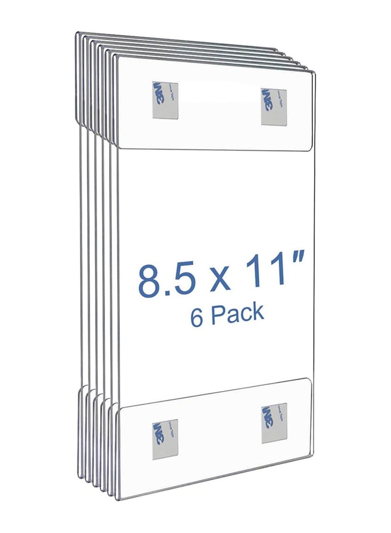 Generic 6 Pack Acrylic Sign Holder 8.5 x 11, Clear Plastic Plexiglass Wall Mount Sign Holder Frame Poster Literature Document Display Memo Holder with 3M Tape - Image 1