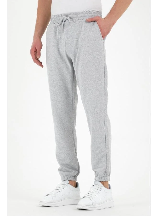 Mmetalic Grey Men’s Sweatpants with Label, Back and Side Pockets, Regular Fit, Elastic Hem