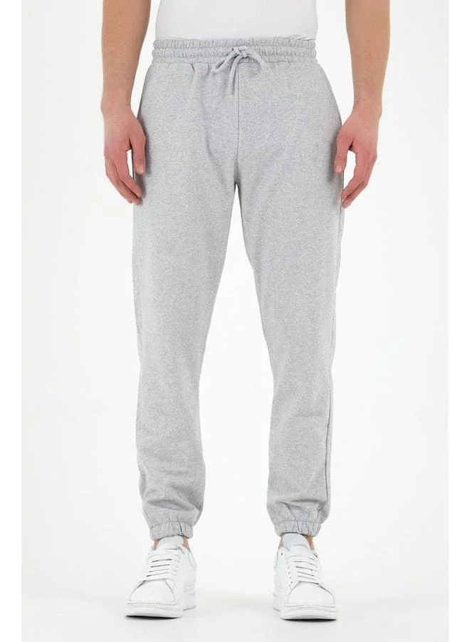 Mmetalic Grey Men’s Sweatpants with Label, Back and Side Pockets, Regular Fit, Elastic Hem