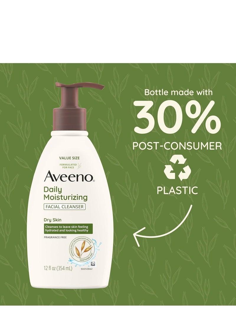 Aveeno Aveeno Daily Moisturizing Facial Cleanser for Dry Skin, Gentle Face Cleanser with Soothing Oat for Skin that Feels Soft & Supple, Removes Dirt, Oil and Impurities, Fragrance Free, 12 FL OZ - Image 2