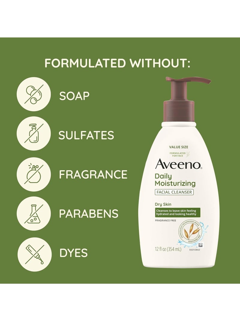 Aveeno Aveeno Daily Moisturizing Facial Cleanser for Dry Skin, Gentle Face Cleanser with Soothing Oat for Skin that Feels Soft & Supple, Removes Dirt, Oil and Impurities, Fragrance Free, 12 FL OZ - Image 4