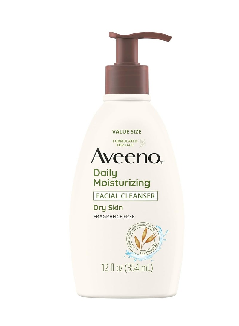 Aveeno Aveeno Daily Moisturizing Facial Cleanser for Dry Skin, Gentle Face Cleanser with Soothing Oat for Skin that Feels Soft & Supple, Removes Dirt, Oil and Impurities, Fragrance Free, 12 FL OZ - Image 1
