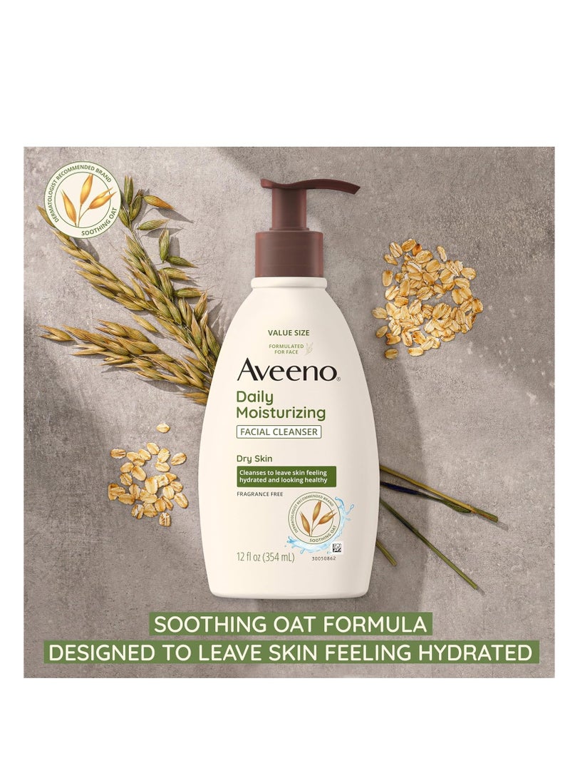 Aveeno Aveeno Daily Moisturizing Facial Cleanser for Dry Skin, Gentle Face Cleanser with Soothing Oat for Skin that Feels Soft & Supple, Removes Dirt, Oil and Impurities, Fragrance Free, 12 FL OZ - Image 3