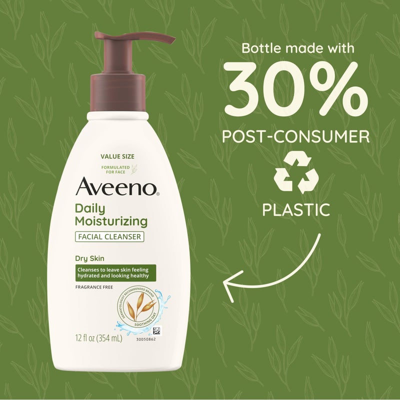 Aveeno Daily Moisturizing Facial Cleanser for Dry Skin, Gentle Face Cleanser with Soothing Oat for Skin that Feels Soft & Supple, Removes Dirt, Oil and Impurities, Fragrance Free, 12 FL OZ - Image 5