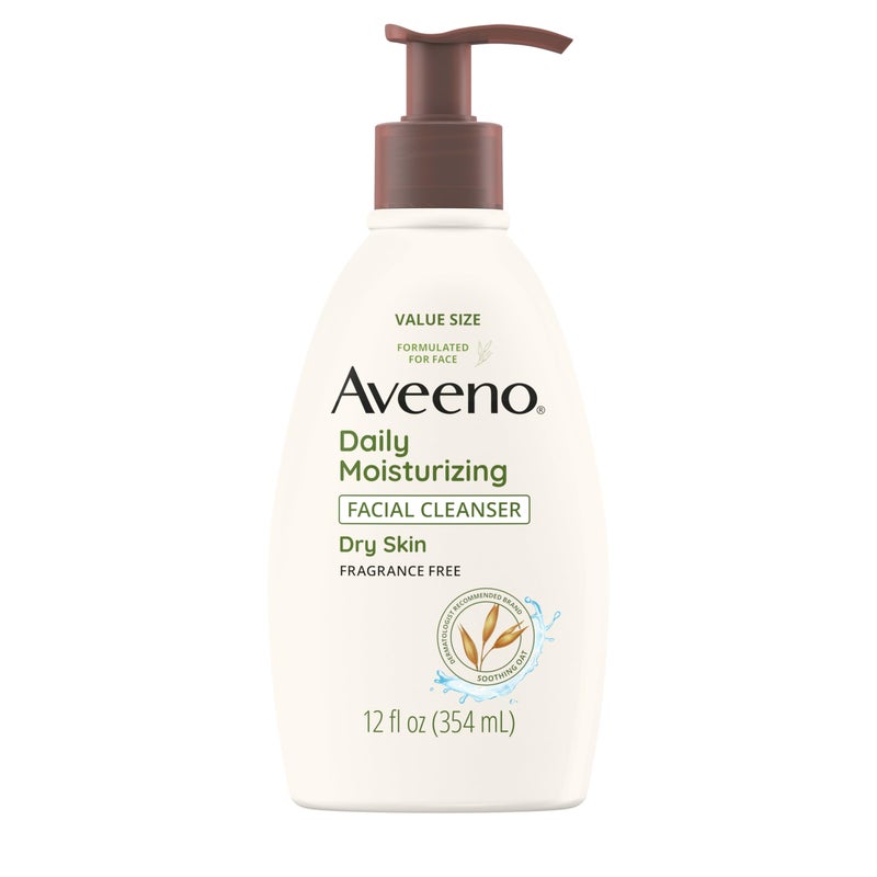 Aveeno Daily Moisturizing Facial Cleanser for Dry Skin, Gentle Face Cleanser with Soothing Oat for Skin that Feels Soft & Supple, Removes Dirt, Oil and Impurities, Fragrance Free, 12 FL OZ - Image 1