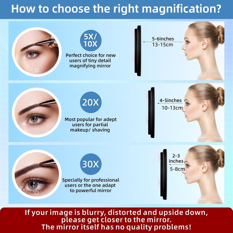Suupvaor 30x Magnifying Mirror With Light, 3 Colors Dimming Lighted With 3 Suction Cups, Travel Light Up High Magnification Makeup Mirror With Tweezers Scissors - Image 5