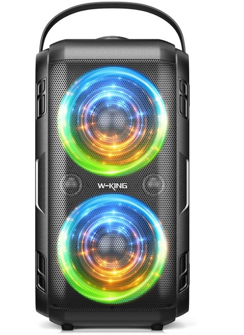 Bluetooth Speaker, W-KING 80 W Portable Wireless Speaker Box Music Box, Loud with Pressure Bass, Powerful 105 dB Sound, Mixed Color LED Lights, USB Playback, 24 Hours Playtime, Black