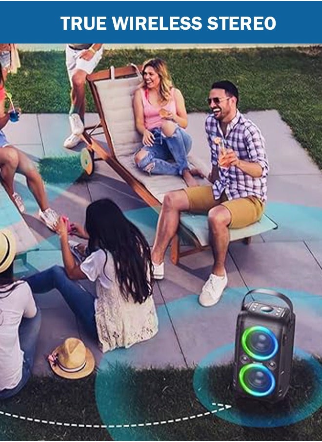 Bluetooth Speaker, W-KING 80 W Portable Wireless Speaker Box Music Box, Loud with Pressure Bass, Powerful 105 dB Sound, Mixed Color LED Lights, USB Playback, 24 Hours Playtime, Black