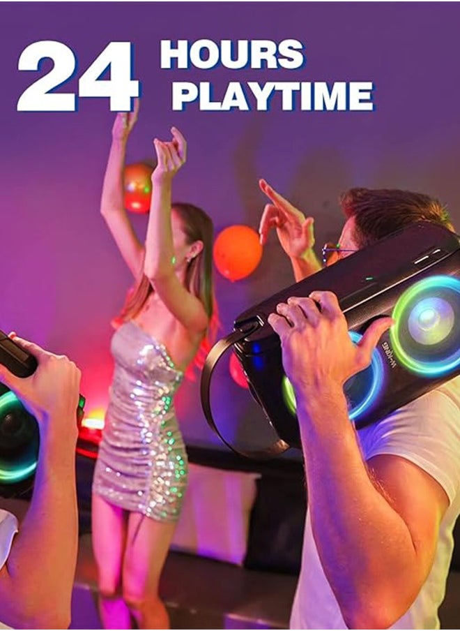 Bluetooth Speaker, W-KING 80 W Portable Wireless Speaker Box Music Box, Loud with Pressure Bass, Powerful 105 dB Sound, Mixed Color LED Lights, USB Playback, 24 Hours Playtime, Black