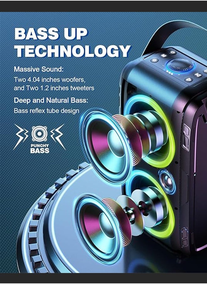 Bluetooth Speaker, W-KING 80 W Portable Wireless Speaker Box Music Box, Loud with Pressure Bass, Powerful 105 dB Sound, Mixed Color LED Lights, USB Playback, 24 Hours Playtime, Black