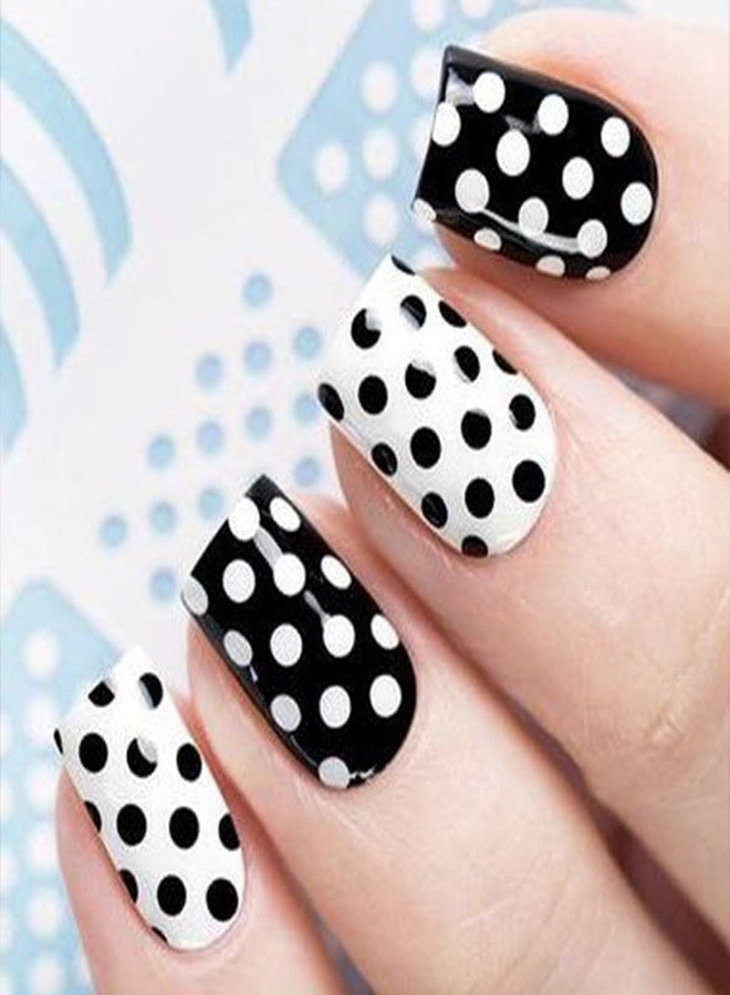 HJKDSFD Black White Press on Nails Square Fake Nails Medium Short False Nails with Dots Designs Full Cover Glossy Acrylic Reusable Artificial Stick on Nails Holiday Daily Wear for Women Girls 24Pcs - Image 1