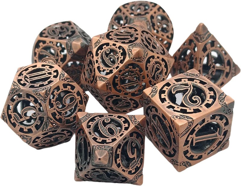 klarako 7Pcs Hollow Metal DND Game Dice Steampunk Gear Wheel for RPG MTG Table Games D&D Pathfinder Shadowrun and Math Teaching  Red Copper - Image 3