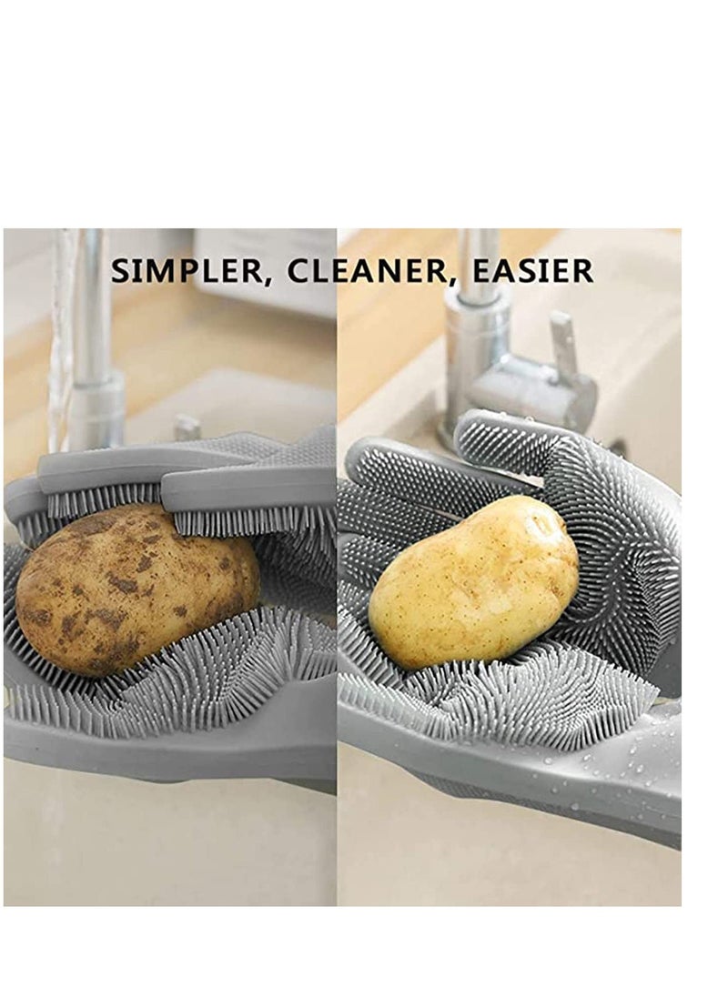 Dishwashing Gloves, Magic Silicone Gloves with Scrubber, Kitchen Gloves,Reusable Gloves, Heat Resistant Gloves for Kitchen, Bathroom, Car, Pet
