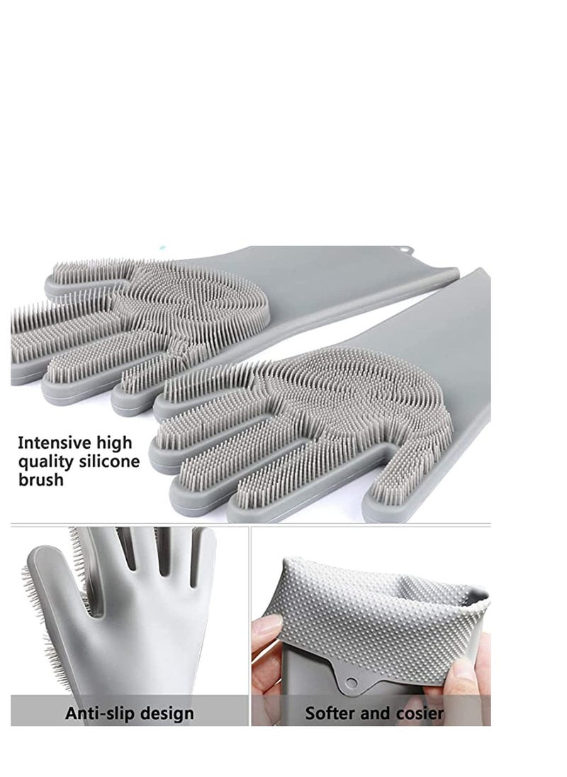 Dishwashing Gloves, Magic Silicone Gloves with Scrubber, Kitchen Gloves,Reusable Gloves, Heat Resistant Gloves for Kitchen, Bathroom, Car, Pet