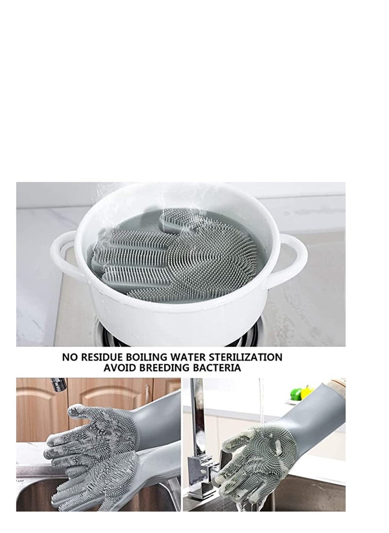 Dishwashing Gloves, Magic Silicone Gloves with Scrubber, Kitchen Gloves,Reusable Gloves, Heat Resistant Gloves for Kitchen, Bathroom, Car, Pet