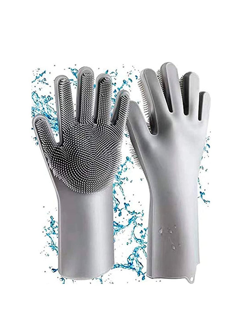 Dishwashing Gloves, Magic Silicone Gloves with Scrubber, Kitchen Gloves,Reusable Gloves, Heat Resistant Gloves for Kitchen, Bathroom, Car, Pet
