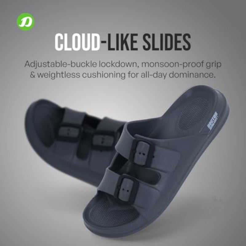 Men's everyday flip flops for casual wear, EVA foam material, black color, lightweight comfort and anti-skid waterproof sole with adjustable buckle strap - Image 4