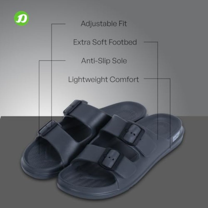 Men's everyday flip flops for casual wear, EVA foam material, black color, lightweight comfort and anti-skid waterproof sole with adjustable buckle strap - Image 5
