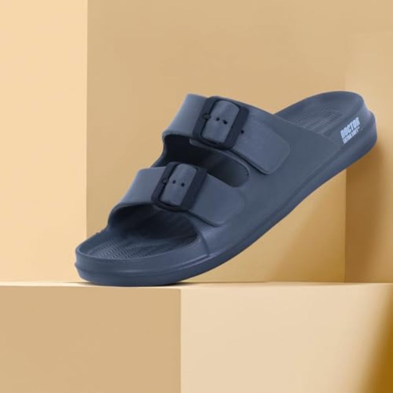 Men's everyday flip flops for casual wear, EVA foam material, black color, lightweight comfort and anti-skid waterproof sole with adjustable buckle strap - Image 2