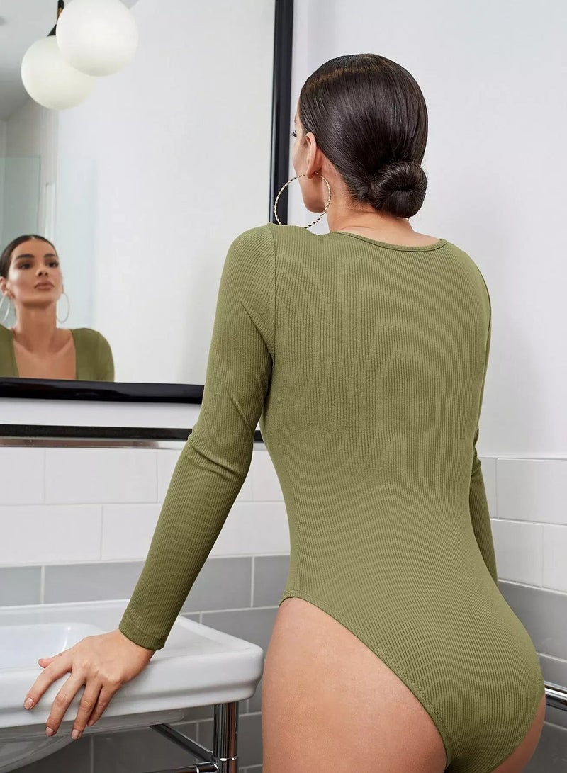 Scoop Neck Rib-knit Bodysuit - Image 2