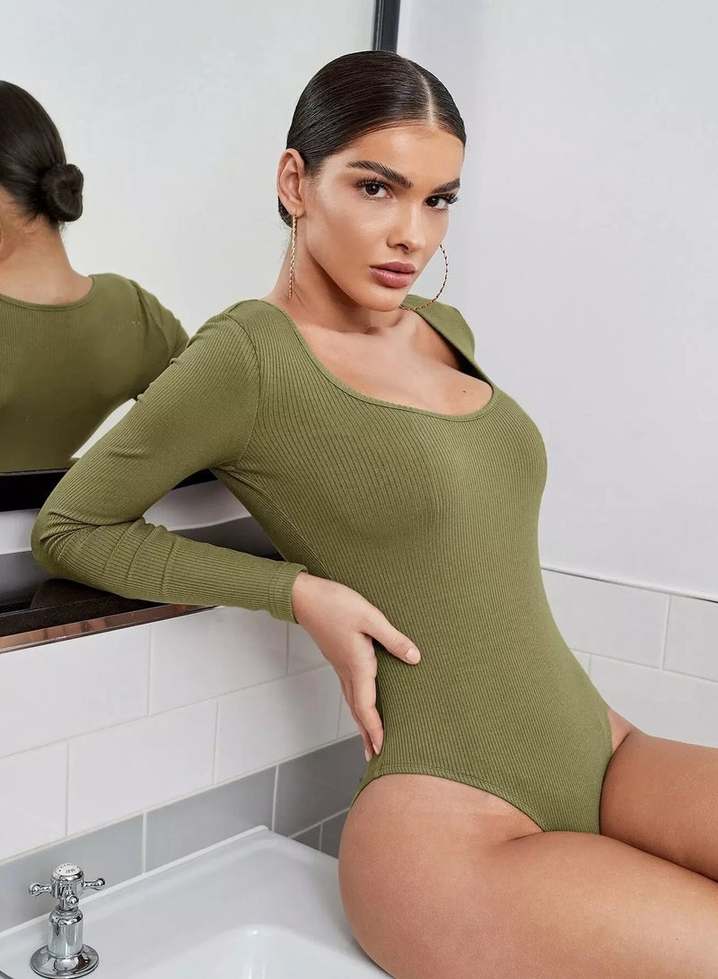 Scoop Neck Rib-knit Bodysuit - Image 4