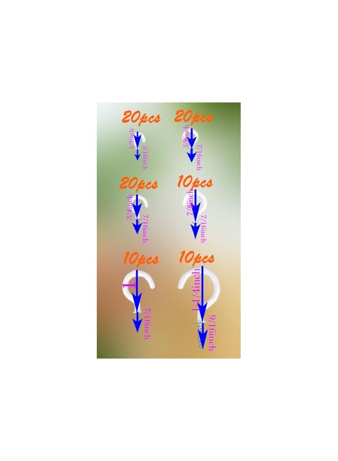 S-TOP 90 Pcs White Vinyl Coated Ceiling Hooks Kit - 6 Sizes Screw-in Hooks for Plants, Kitchen - Image 5