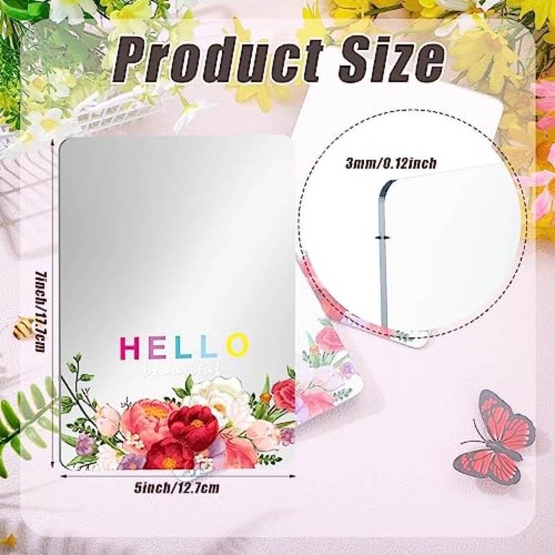 2 Pcs Magnetic Locker Mirror Floral Magnetic Mirror for Locker Hello Beautiful Decor 5" x 7" Acrylic Shatterproof Accessories Cubicle Shelf Office Bathroom Refrigerator - Image 3