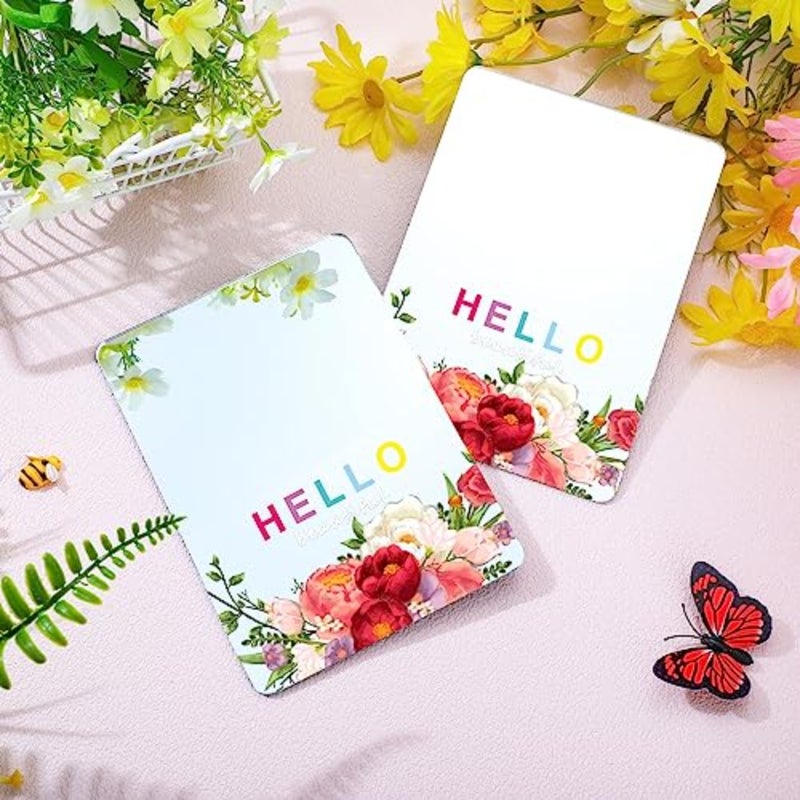 2 Pcs Magnetic Locker Mirror Floral Magnetic Mirror for Locker Hello Beautiful Decor 5" x 7" Acrylic Shatterproof Accessories Cubicle Shelf Office Bathroom Refrigerator - Image 1