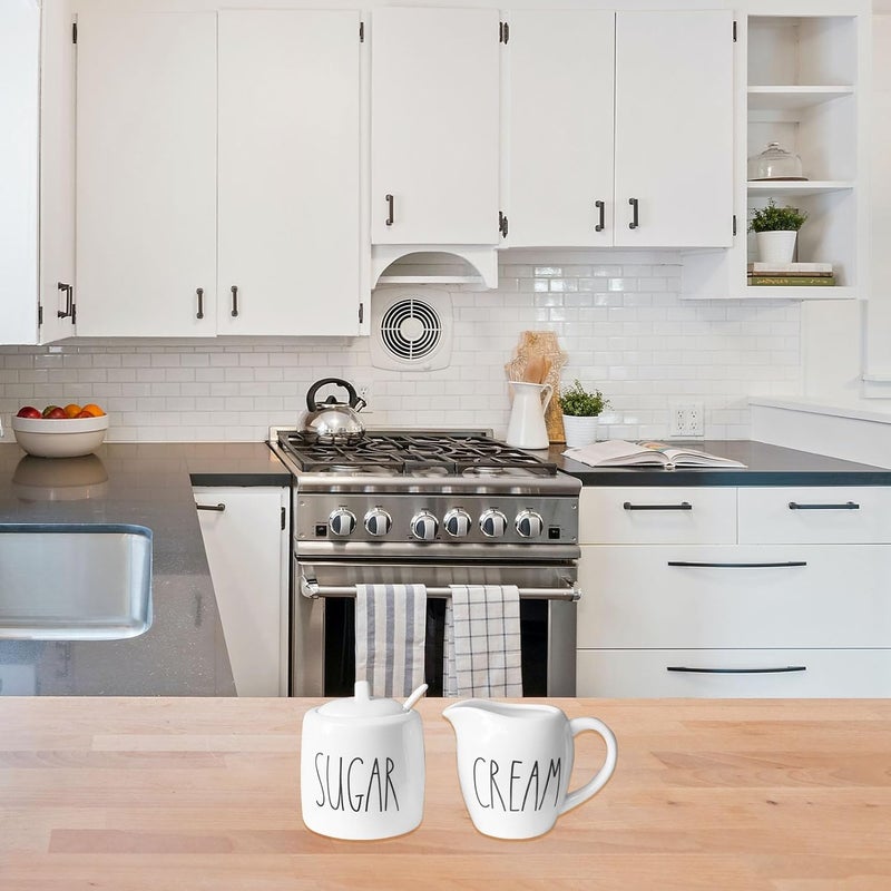 CHONIC Sugar and Creamer Set, Cream Container and Sugar Holder Set for Coffee Bar, Farmhouse Sugar Bowl with Lid and Spoon, Ceramic Sugar Dispenser and Creamer Pitcher Set for Countertop (White) - Image 3