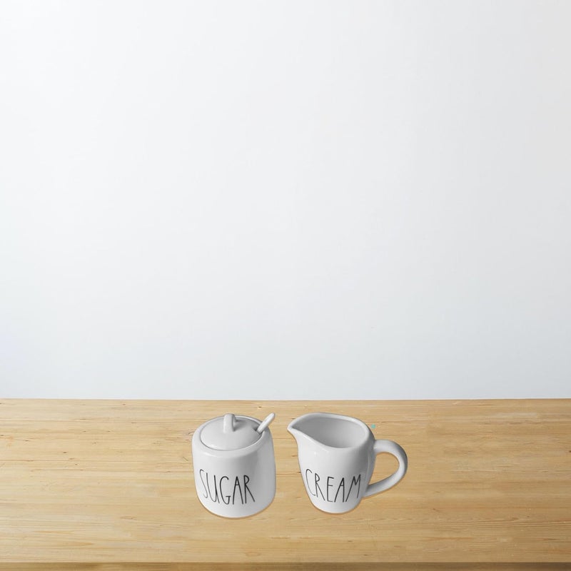 CHONIC Sugar and Creamer Set, Cream Container and Sugar Holder Set for Coffee Bar, Farmhouse Sugar Bowl with Lid and Spoon, Ceramic Sugar Dispenser and Creamer Pitcher Set for Countertop (White) - Image 4