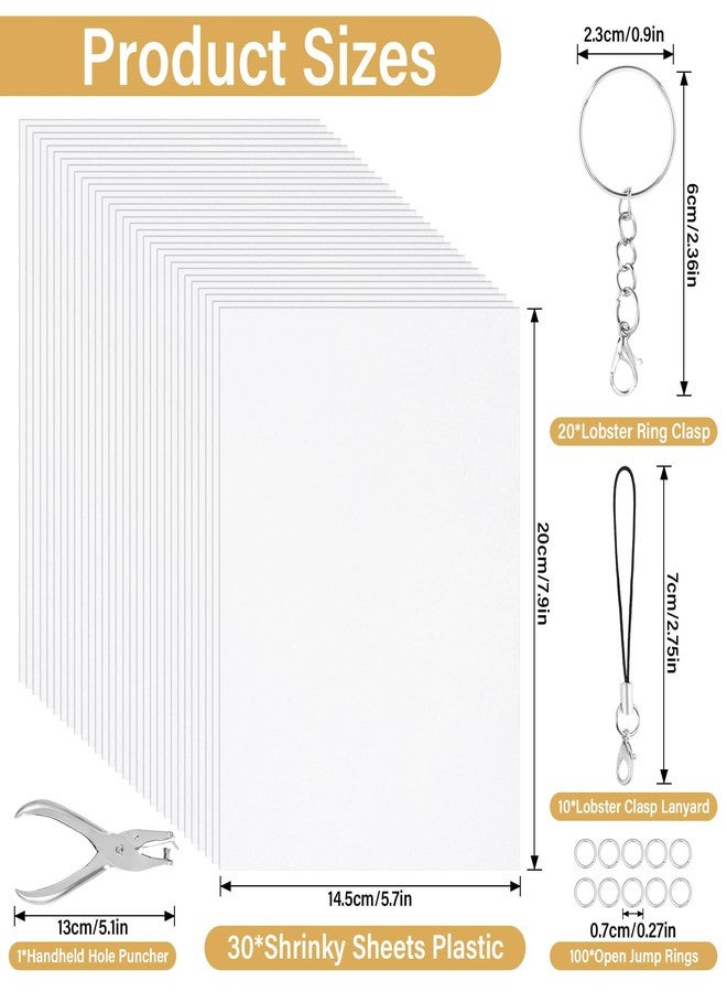 CRTWDMAN 161 Pcs Shrink Paper Keychain Kit,with 30 Pcs Shrinky Plastic Sheets 7.9"x5.7",Hole Punch,Lobster Clasps,Jump Rings DIY Crafts for Adults and Teens - Image 2