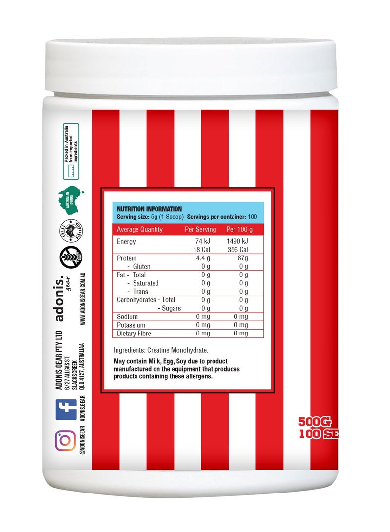 Adonis 100% Pure Creatine Monohydrate Super Easy Mixing - Unflavored - (500g) - Image 2