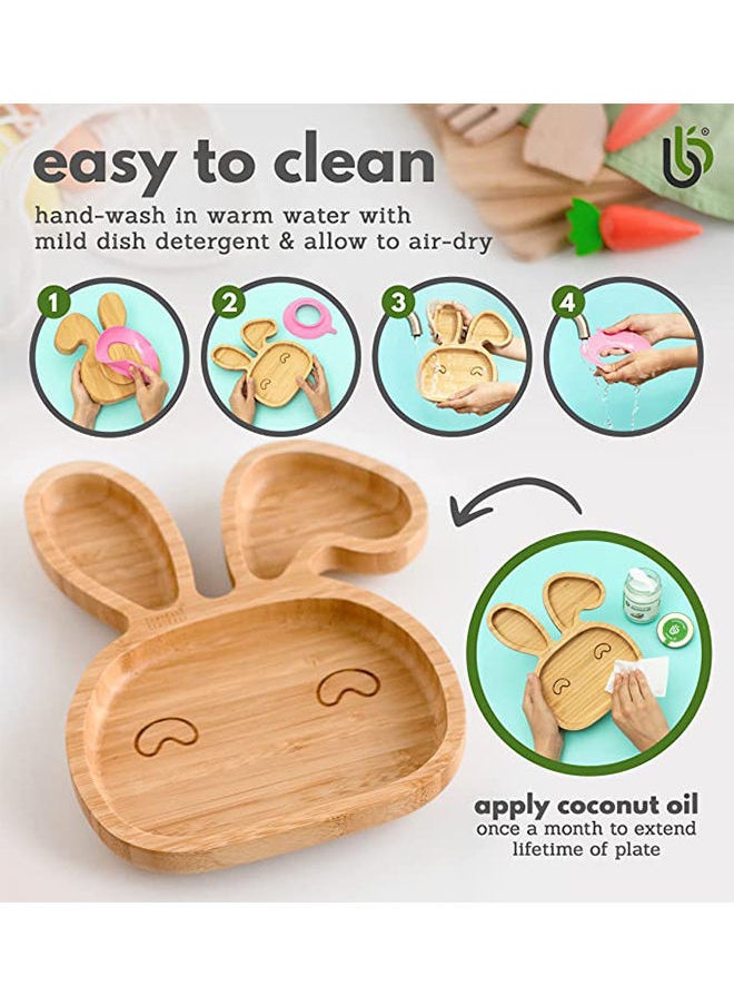 Baby Toddler Bamboo Plate And Spoon With Silicone Suction - Assorted