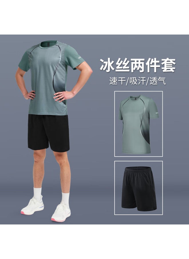 Buruite Men's Ice Silk Sports Suit Badminton Fitness Quick-drying Summer Table Tennis T-shirt Tennis Clothing Running - Image 1