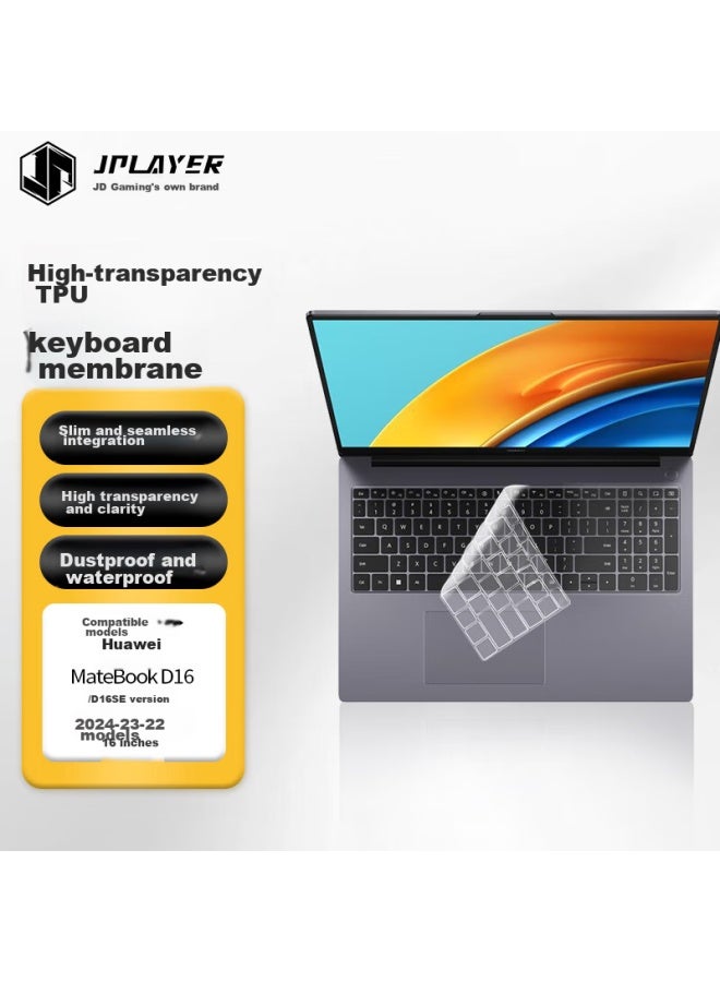 Jplayer Huawei Matebook D16/d16 Se Version 23/22 Model Keyboard Cover, 16-inch Laptop Protective Film, High Transparency, Ultra-thin, Invisible, Anti-dirt, Anti-dust - Image 1