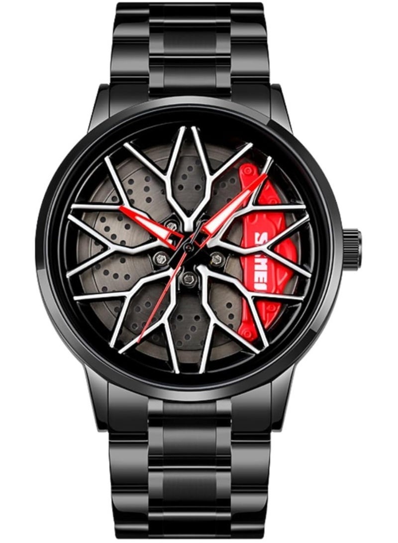 SKMEI Men's Sports Watch 3D Hollow Wheel Design Stainless Steel Watch Waterproof Car Wheel Rolling Spinning Dial Watch 1990D - Image 1