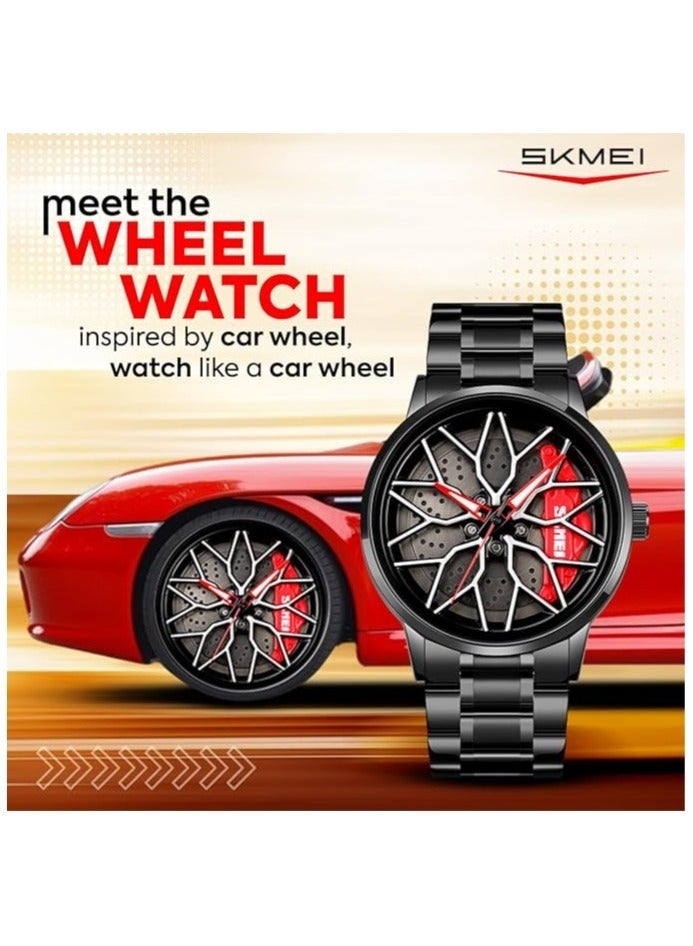 SKMEI Men's Sports Watch 3D Hollow Wheel Design Stainless Steel Watch Waterproof Car Wheel Rolling Spinning Dial Watch 1990D - Image 3
