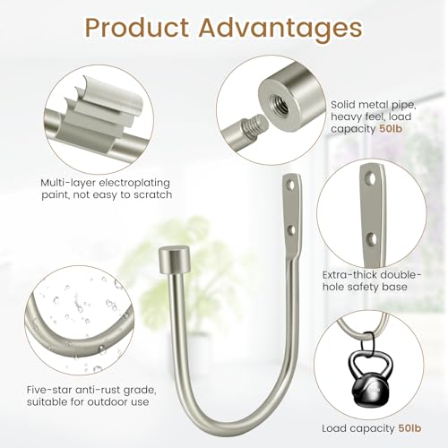 HIKMLK Minimalist Curtain Holdbacks 2pcs, Cast Iron Solid Heavy Duty Metal Curtain Tieback Side Holders for Wall, Curtain Hook Pull Backs for Drapes Window Home Decoration（Satin Nickel ） - Image 3