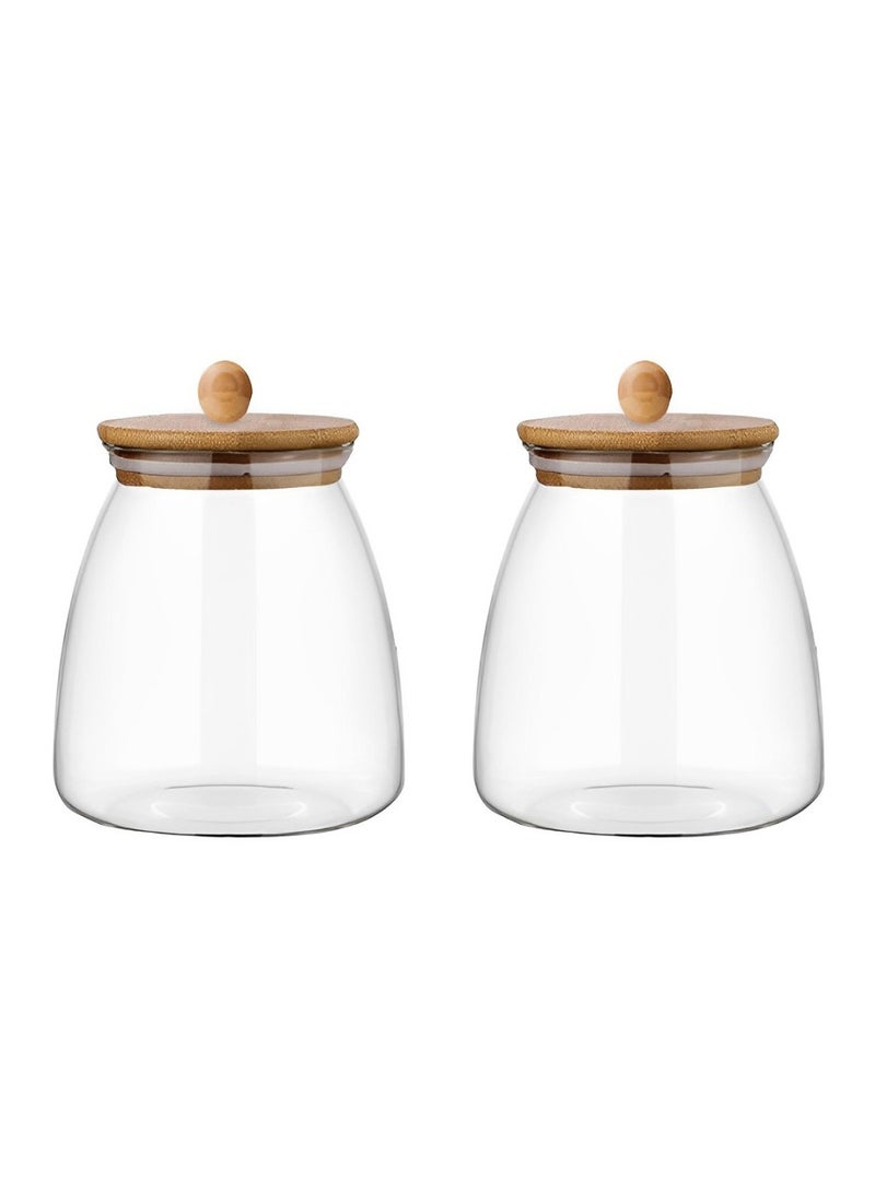 BLACKSTONE - Premium 2pcs Borosilicate Glass Canister Set with Airtight Wooden Lids  800ML - Image 1