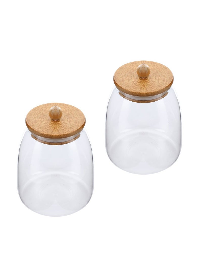 BLACKSTONE - Premium 2pcs Borosilicate Glass Canister Set with Airtight Wooden Lids  800ML - Image 1