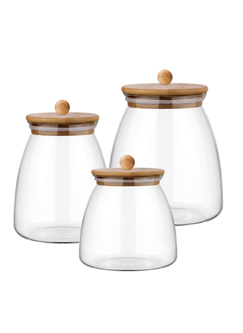 BLACKSTONE - Premium 2pcs Borosilicate Glass Canister Set with Airtight Wooden Lids  800ML - Image 1