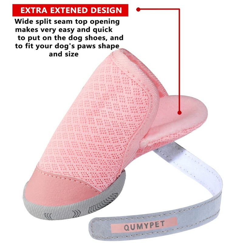 QUMY 4PCS Dog Shoes for Small Dogs, Hot Pavement Summer Puppy Dog Boots & Paw Protectors with Soft Anti-Slip Rubber Sole, Mesh Breathable Dog Booties for Hardfloors, Walking Running Pink Size 2 - Image 4