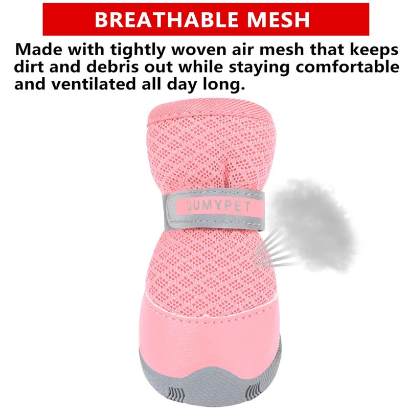 QUMY 4PCS Dog Shoes for Small Dogs, Hot Pavement Summer Puppy Dog Boots & Paw Protectors with Soft Anti-Slip Rubber Sole, Mesh Breathable Dog Booties for Hardfloors, Walking Running Pink Size 2 - Image 3