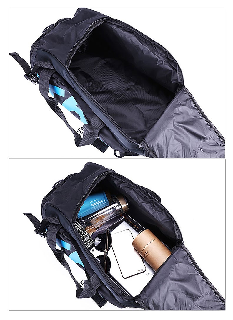 T60 Sports Gym Bag, Travel Duffel bag with Wet Pocket & Shoes Compartment Ultra Lightweight Black Blue  - Image 2