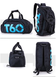 T60 Sports Gym Bag, Travel Duffel bag with Wet Pocket & Shoes Compartment Ultra Lightweight Black Blue  - Image 5