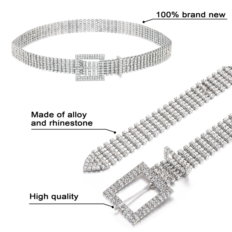 Ayliss Women Rhinestone Belt Bling Crystal Shiny Waist Dress Belt Silver Fashion Glitter Chains Dress Wedding Party Gift (Silver#1) - Image 3