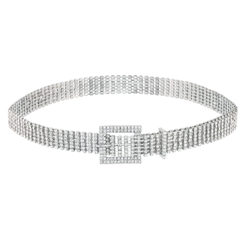 Ayliss Women Rhinestone Belt Bling Crystal Shiny Waist Dress Belt Silver Fashion Glitter Chains Dress Wedding Party Gift (Silver#1) - Image 1